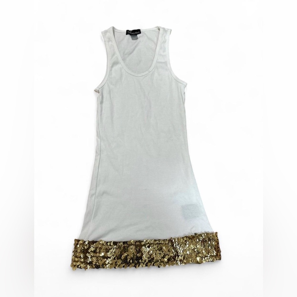 Y2K Vintage White Seduction Tank Top With Gold Sequin Trim Women’s Medium 2000s
